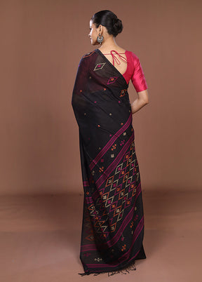 Black Matka Silk Saree With Blouse Piece