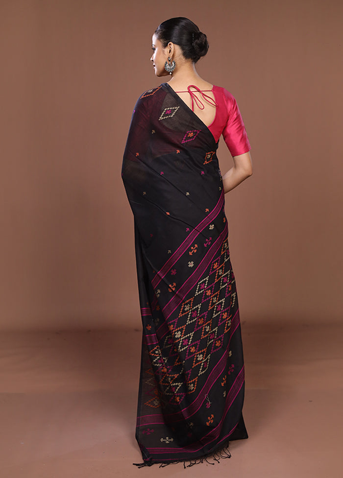 Black Matka Silk Saree With Blouse Piece