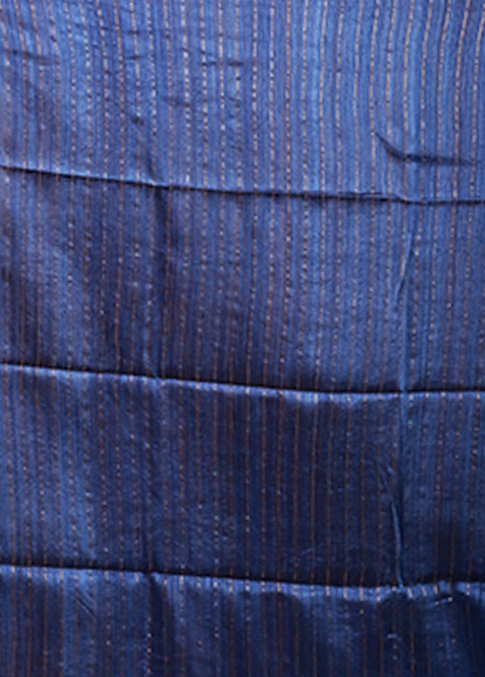 Blue Handloom Matka Pure Silk Saree With Blouse Piece