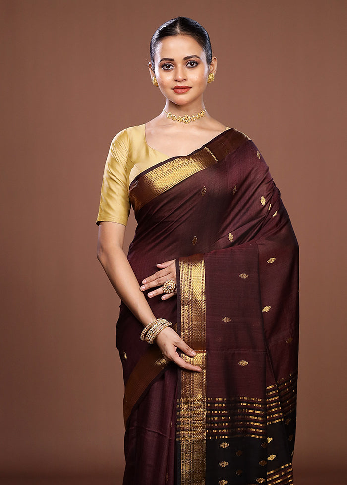 Purple Handloom Matka Pure Silk Saree With Blouse Piece