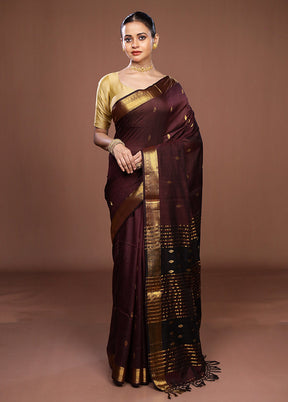 Purple Handloom Matka Pure Silk Saree With Blouse Piece