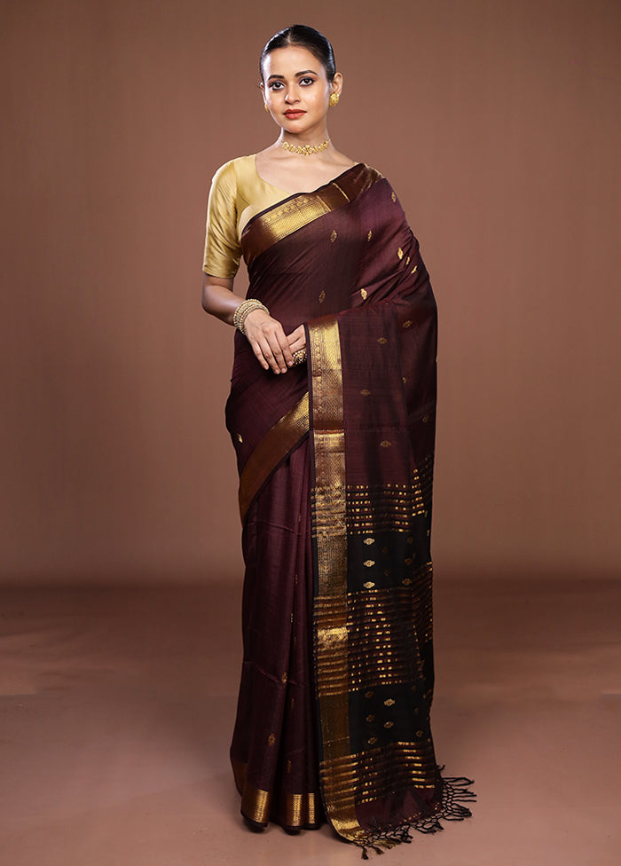 Purple Handloom Matka Pure Silk Saree With Blouse Piece