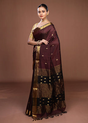 Purple Handloom Matka Pure Silk Saree With Blouse Piece