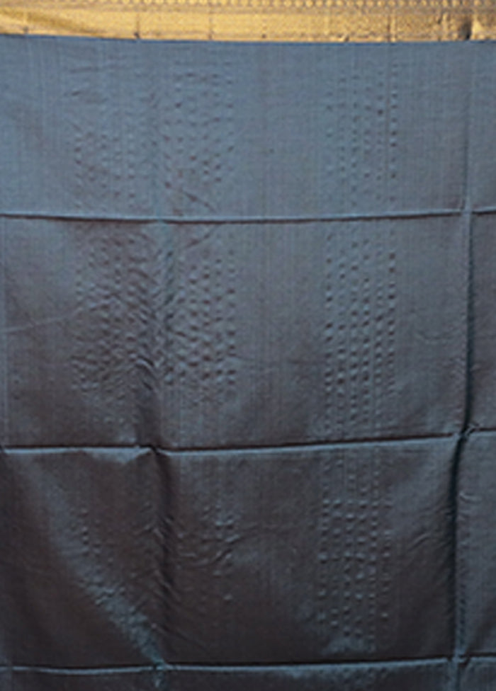 Blue Handloom Matka Pure Silk Saree With Blouse Piece