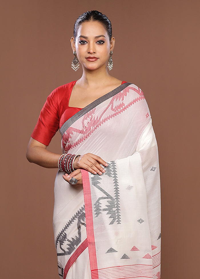 White Matka Silk Saree With Blouse Piece