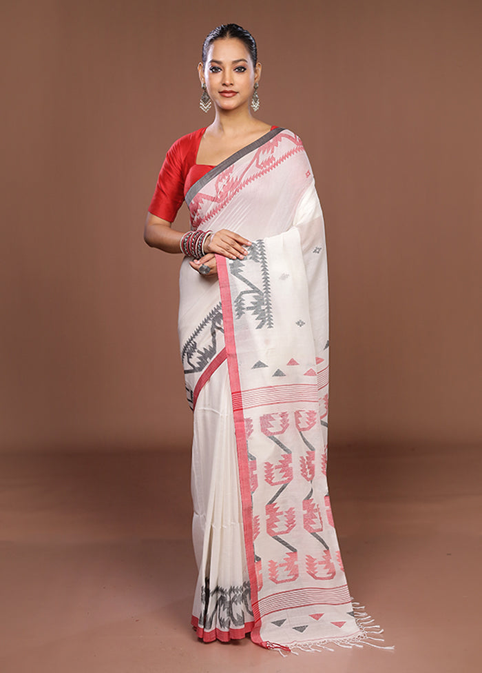 White Matka Silk Saree With Blouse Piece