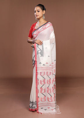 White Matka Silk Saree With Blouse Piece