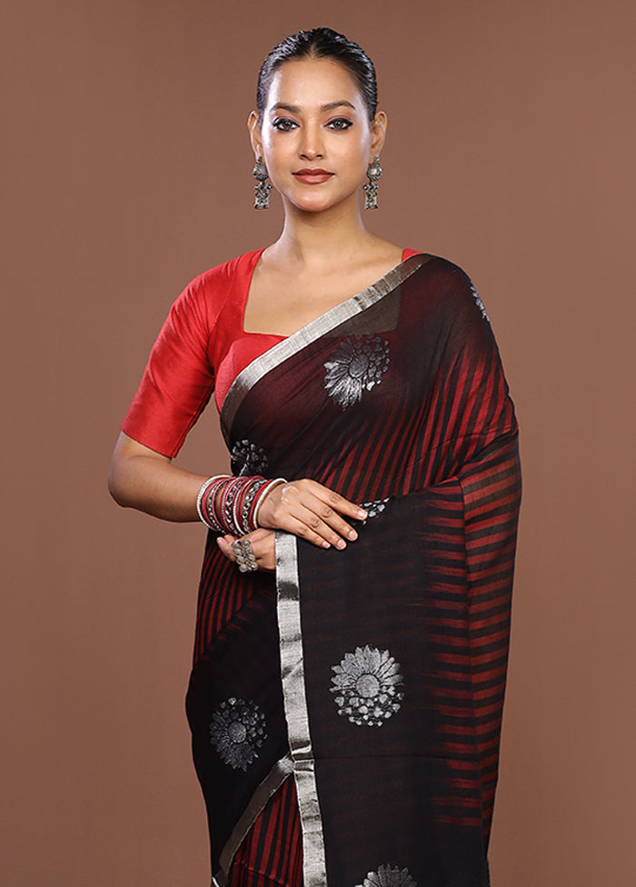 Black Matka Silk Saree With Blouse Piece