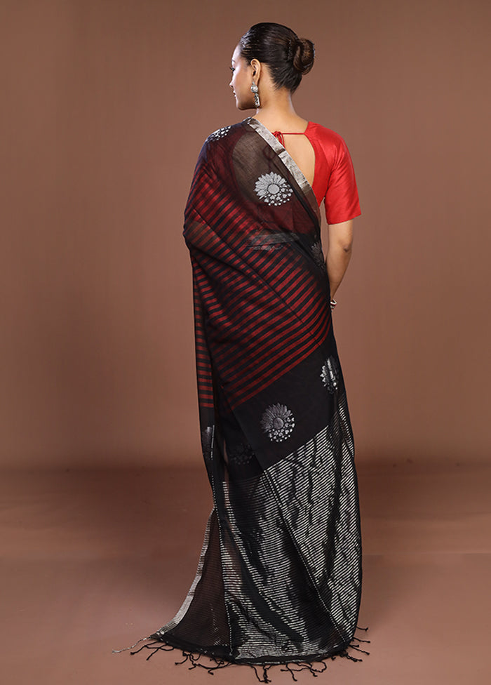 Black Matka Silk Saree With Blouse Piece