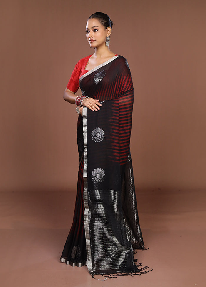 Black Matka Silk Saree With Blouse Piece