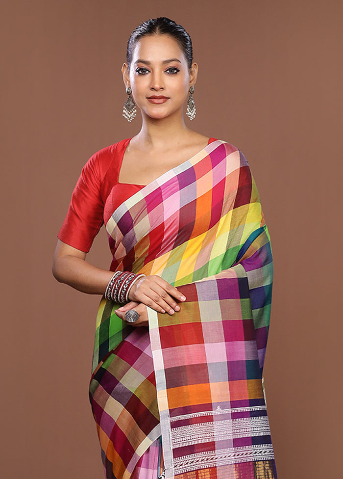 Multicolor Matka Silk Saree With Blouse Piece