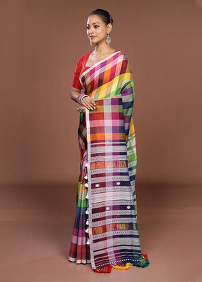 Multicolor Matka Silk Saree With Blouse Piece