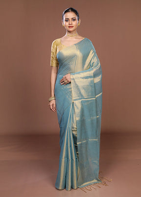 Blue Matka Silk Saree With Blouse Piece