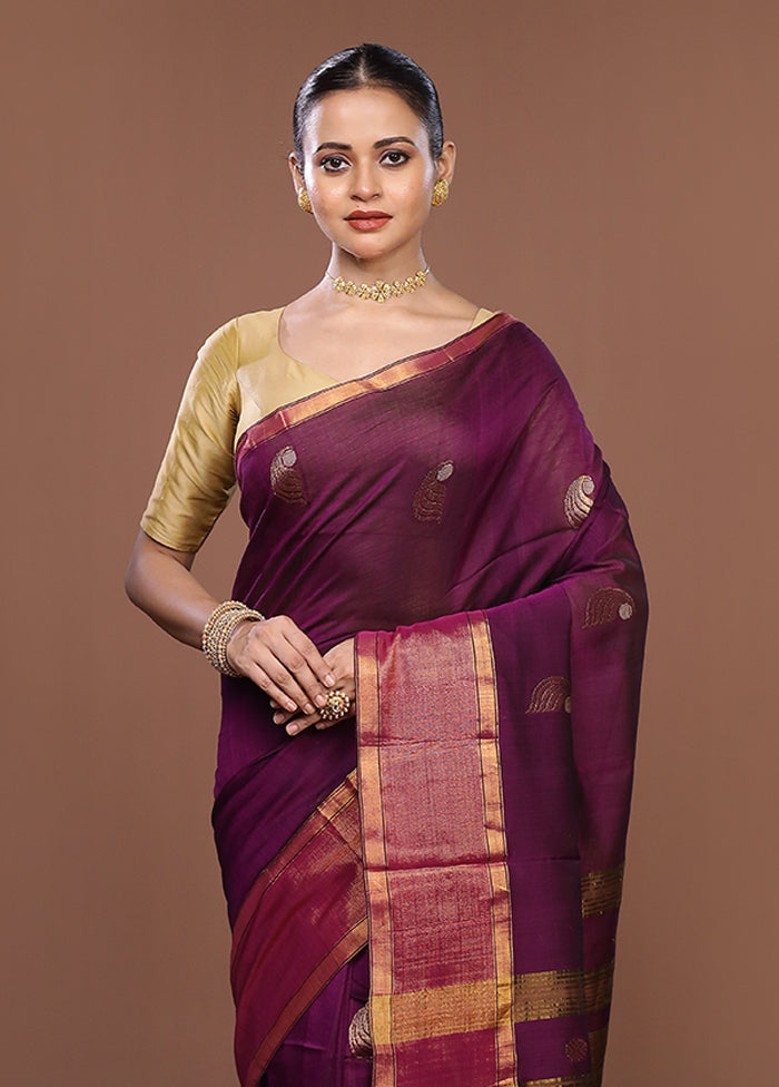 Purple Matka Silk Saree With Blouse Piece