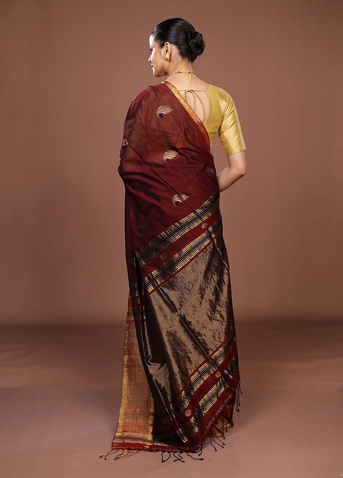 Maroon Matka Silk Saree With Blouse Piece