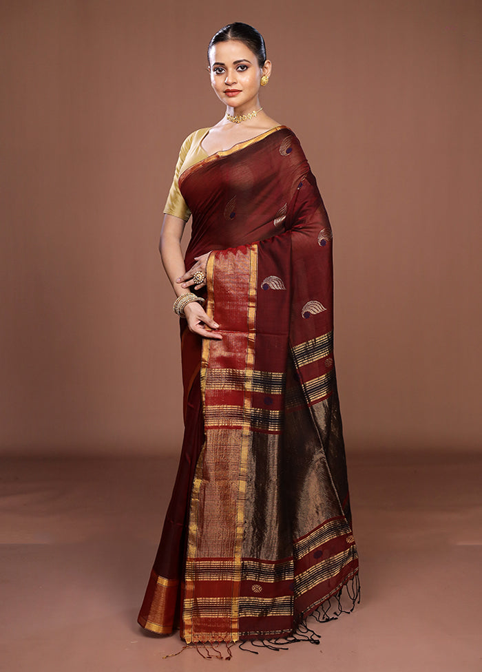 Maroon Matka Silk Saree With Blouse Piece
