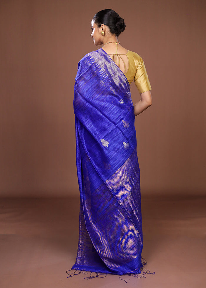 Blue Handloom Matka Pure Silk Saree With Blouse Piece