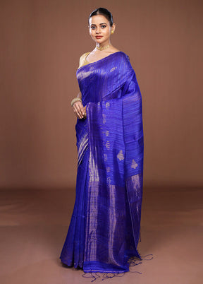 Blue Handloom Matka Pure Silk Saree With Blouse Piece