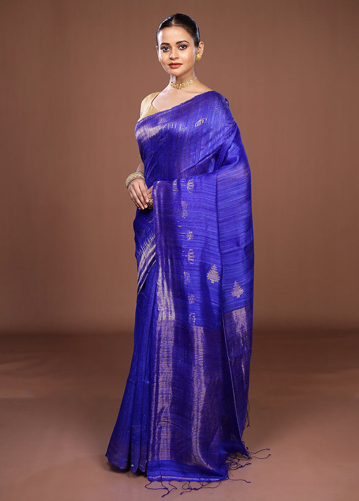 Blue Handloom Matka Pure Silk Saree With Blouse Piece