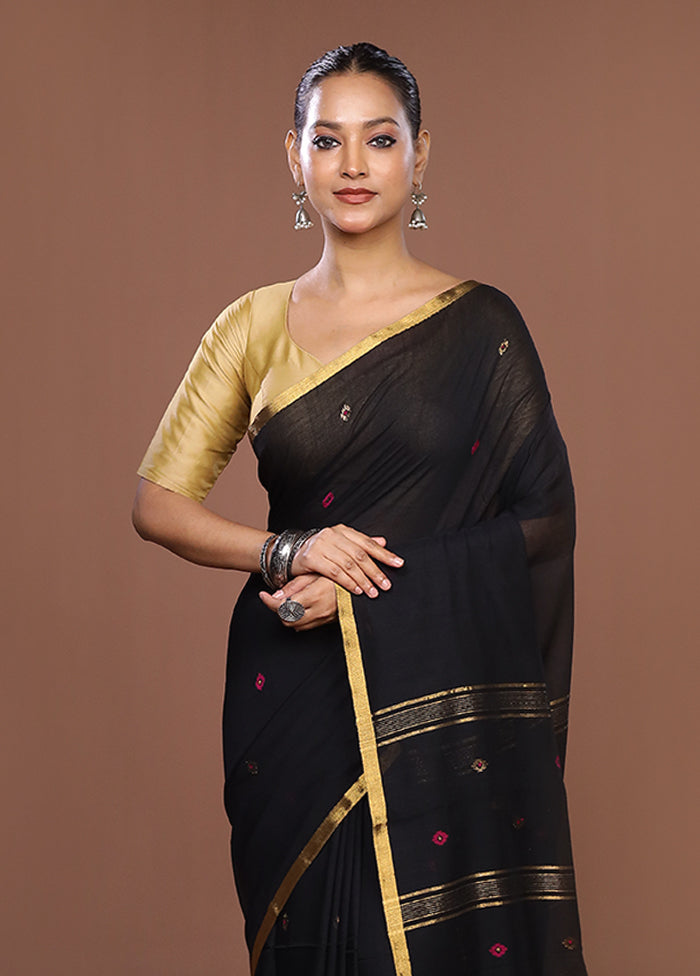 Black Matka Silk Saree With Blouse Piece