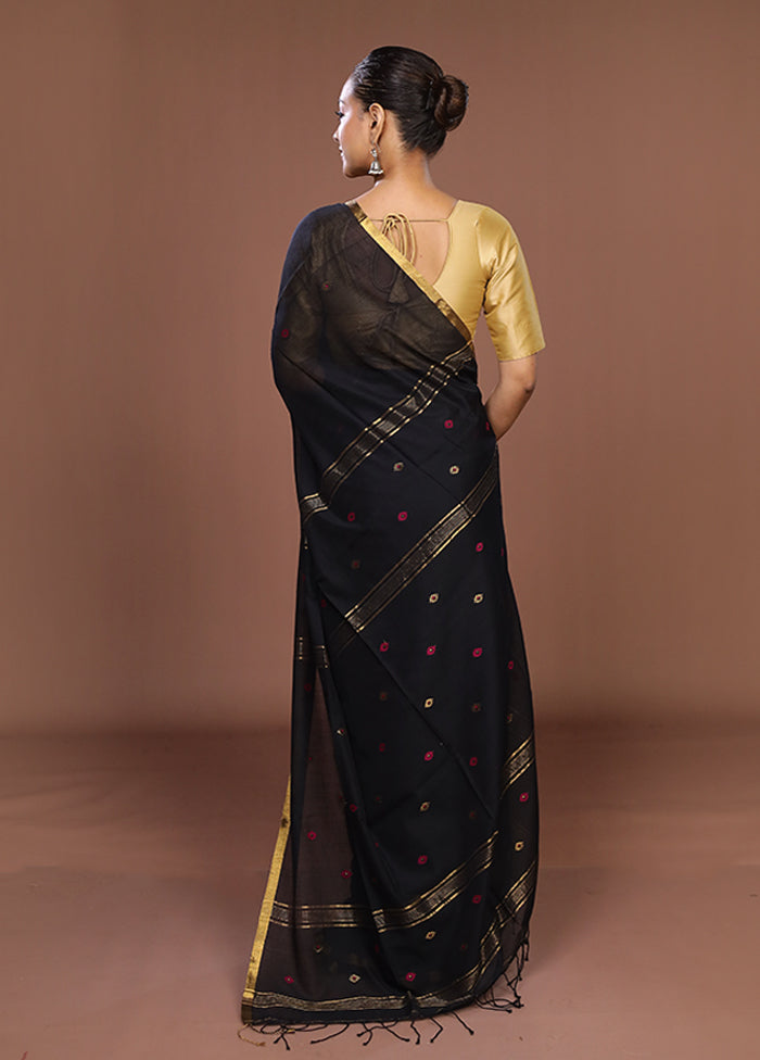 Black Matka Silk Saree With Blouse Piece