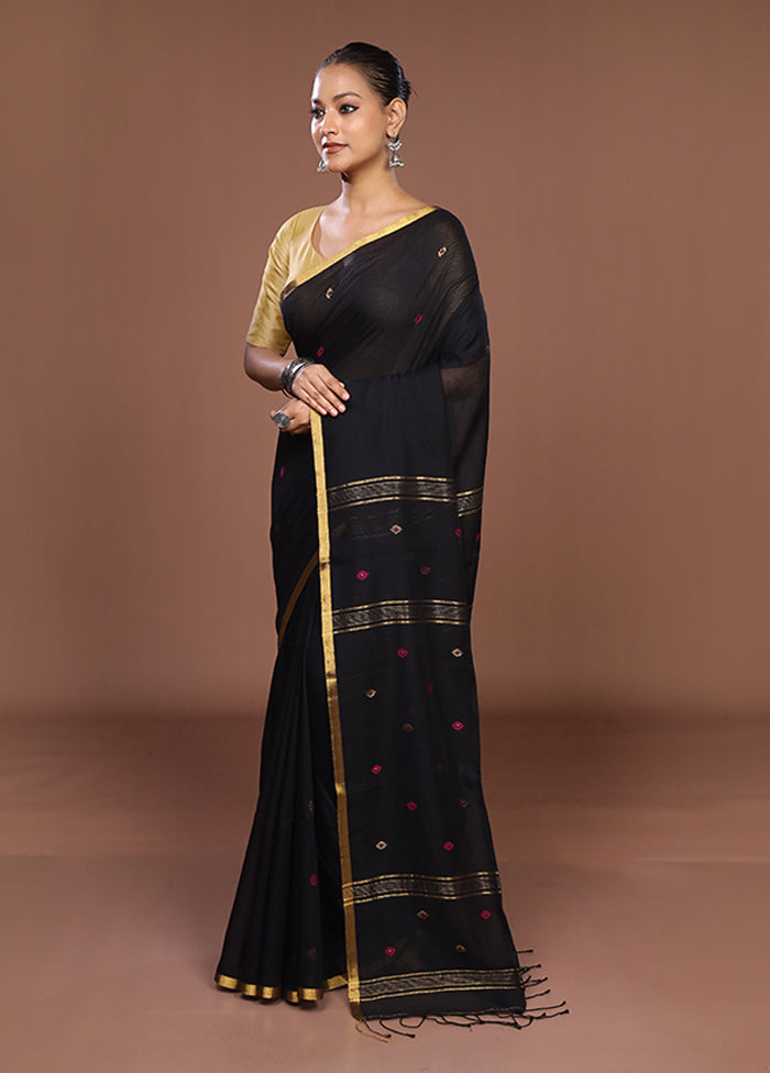 Black Matka Silk Saree With Blouse Piece