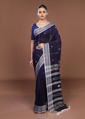 Blue Matka Silk Saree With Blouse Piece