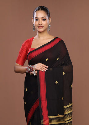 Black Matka Silk Saree With Blouse Piece