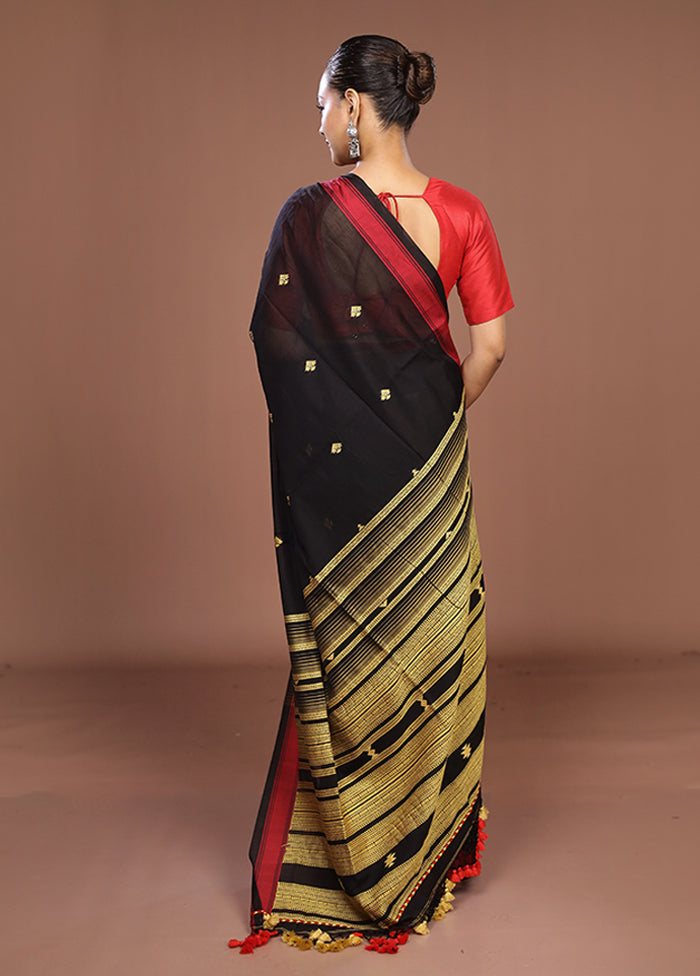 Black Matka Silk Saree With Blouse Piece