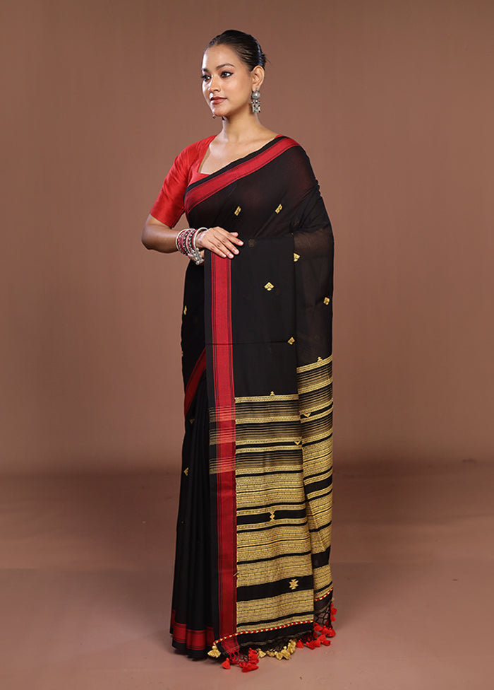 Black Matka Silk Saree With Blouse Piece