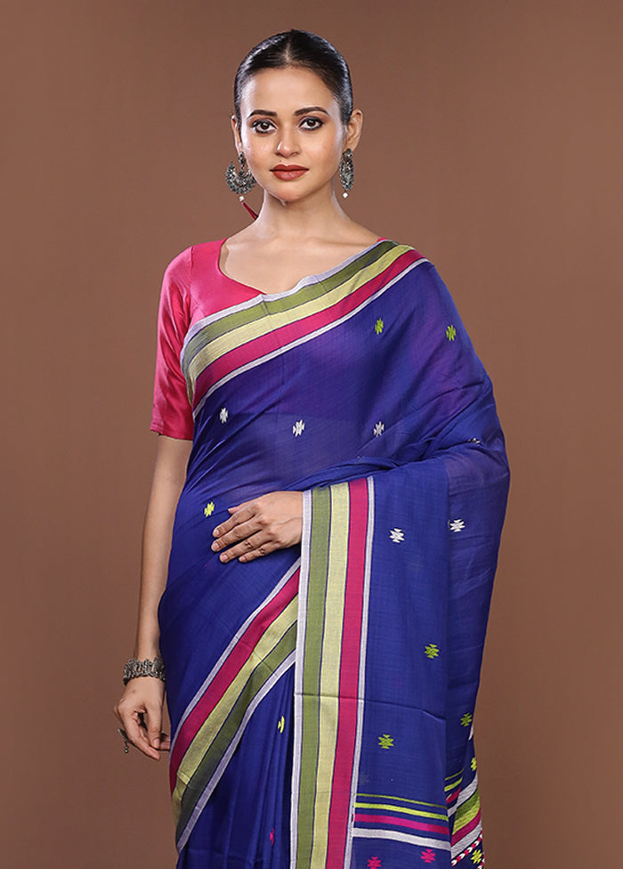 Blue Matka Silk Saree With Blouse Piece
