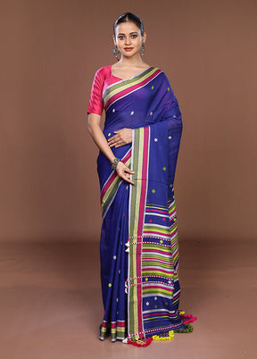 Blue Matka Silk Saree With Blouse Piece