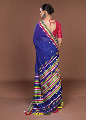 Blue Matka Silk Saree With Blouse Piece