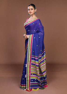 Blue Matka Silk Saree With Blouse Piece