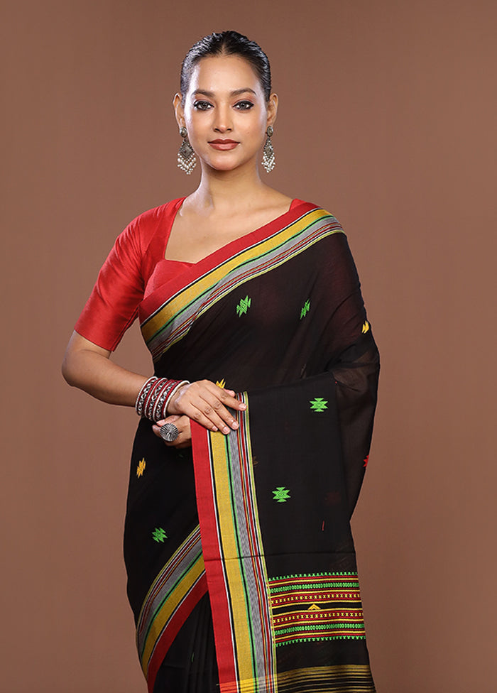 Black Matka Silk Saree With Blouse Piece