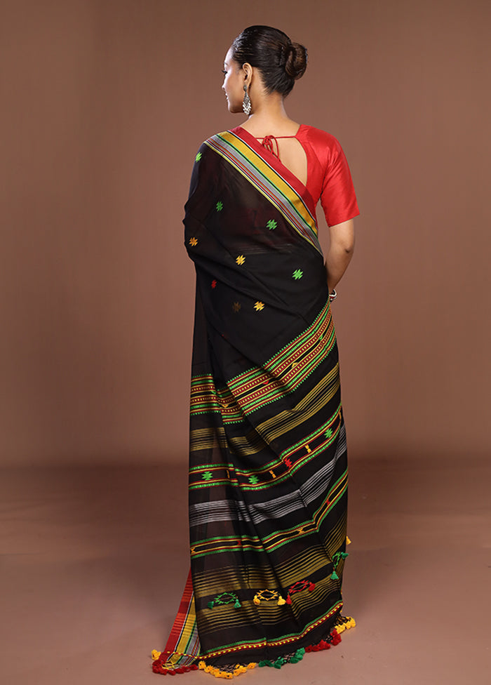Black Matka Silk Saree With Blouse Piece