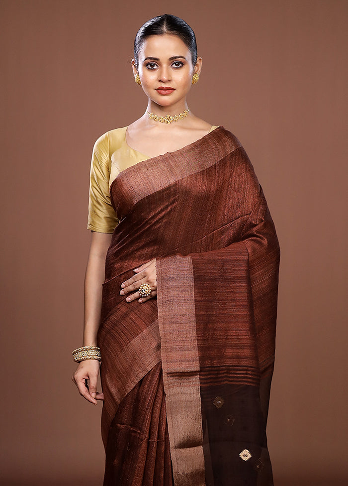 Maroon Handloom Matka Pure Silk Saree With Blouse Piece
