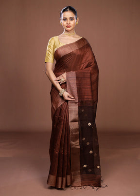 Maroon Handloom Matka Pure Silk Saree With Blouse Piece