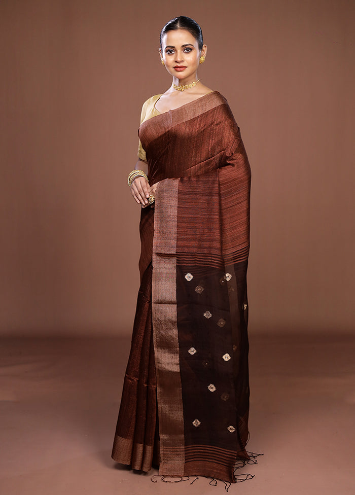Maroon Handloom Matka Pure Silk Saree With Blouse Piece