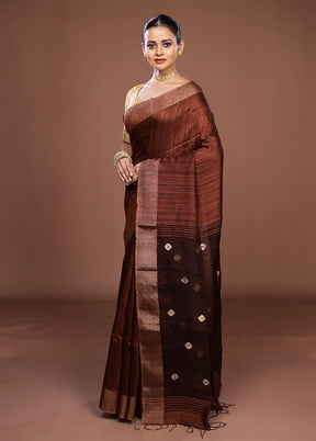Maroon Handloom Matka Pure Silk Saree With Blouse Piece