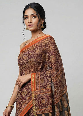 Maroon Chanderi Silk Saree With Blouse Piece