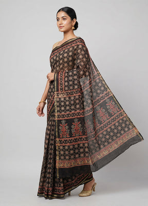 Black Chanderi Silk Saree With Blouse Piece