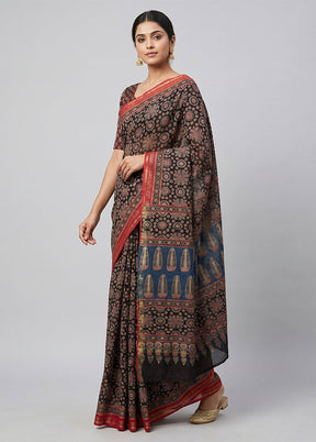 Black Chanderi Silk Saree With Blouse Piece
