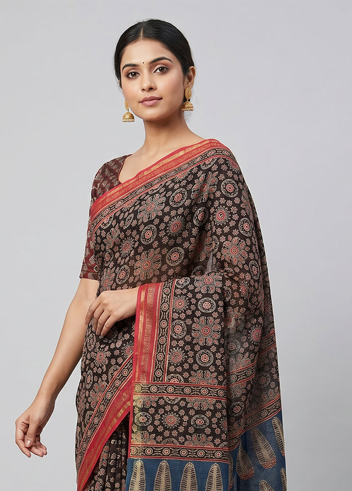 Black Chanderi Silk Saree With Blouse Piece