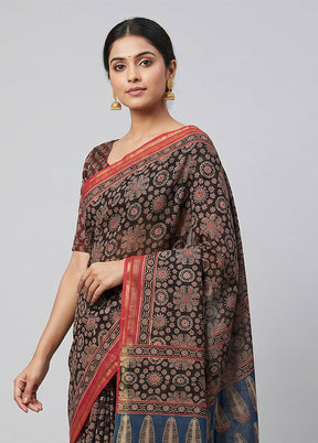 Black Chanderi Silk Saree With Blouse Piece