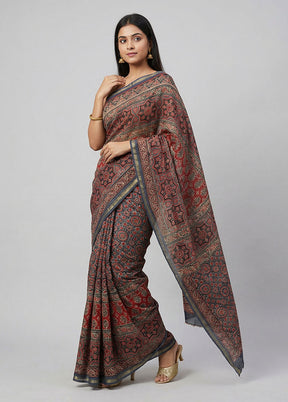 Blue Chanderi Silk Saree With Blouse Piece