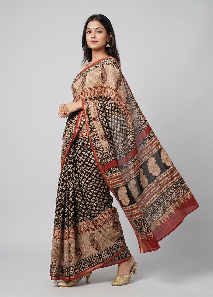 Cream Chanderi Silk Saree With Blouse Piece