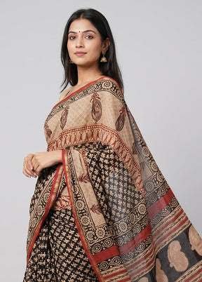 Cream Chanderi Silk Saree With Blouse Piece