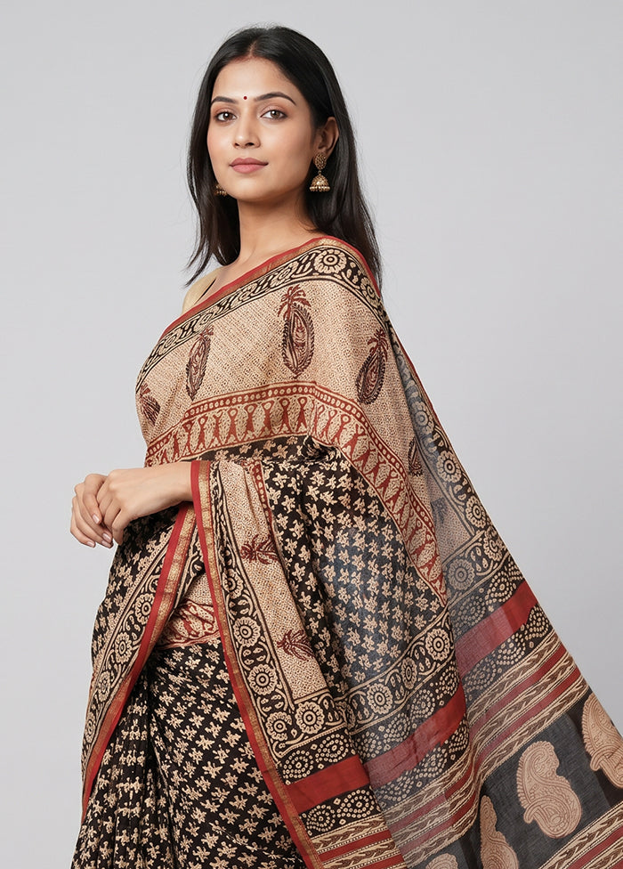 Cream Chanderi Silk Saree With Blouse Piece