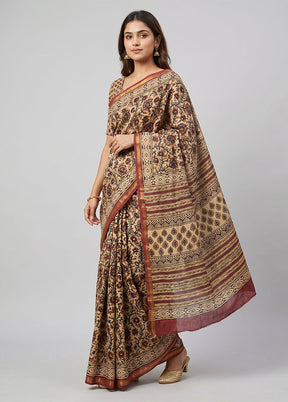 Cream Chanderi Silk Saree With Blouse Piece